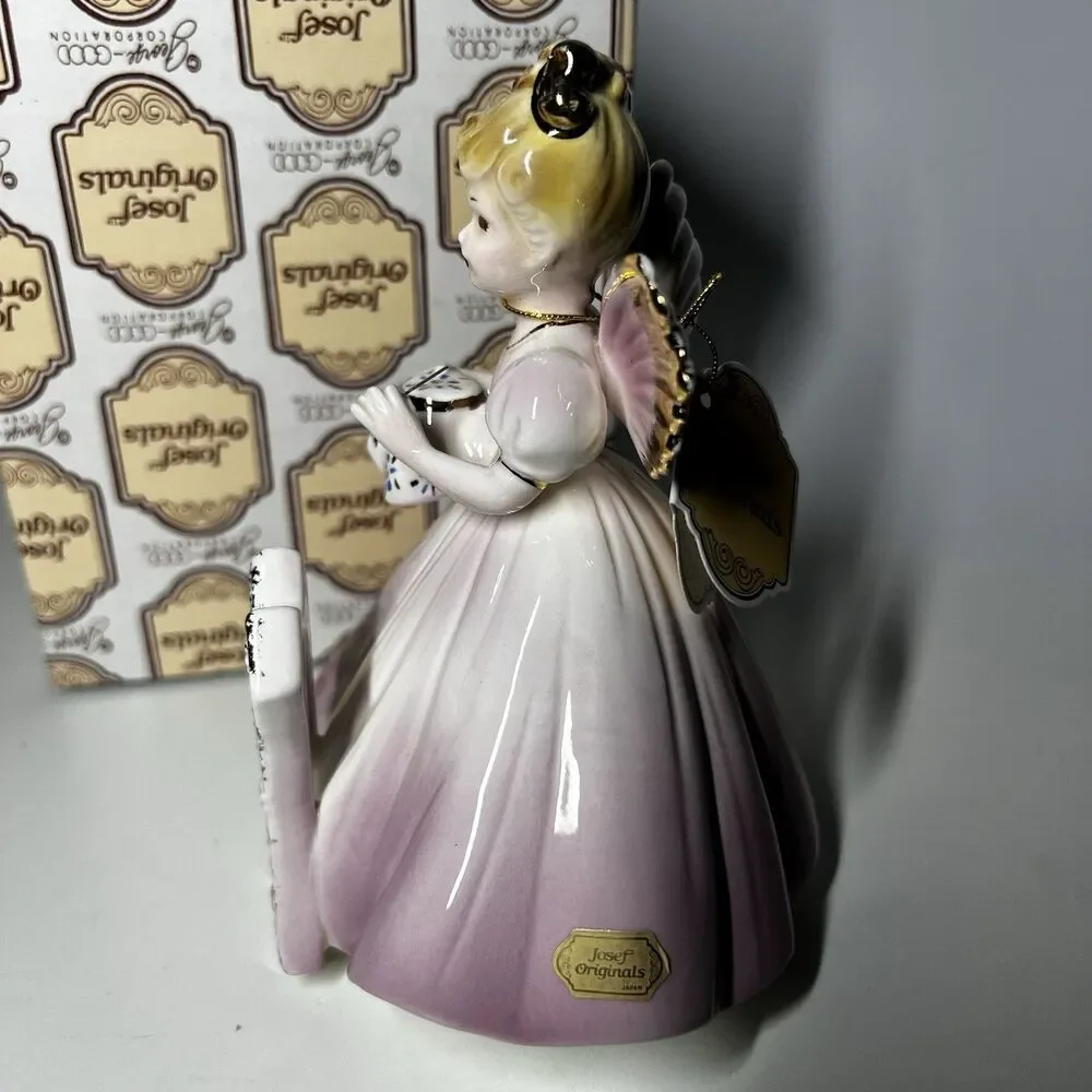 Vtg Josef Originals 11 Year Old Birthday Angel Figurine Sewing Muff Box Pink